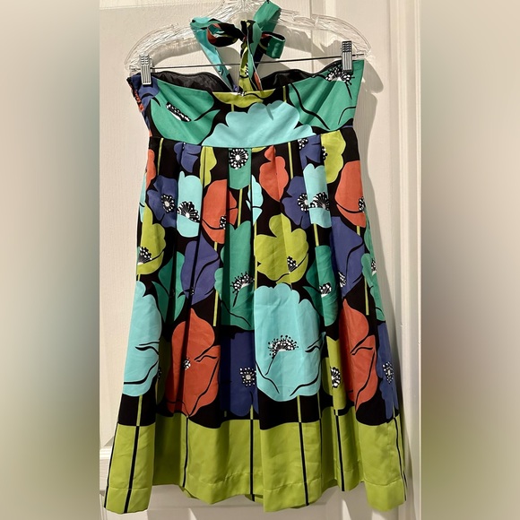 James Coviello Pavot Strapless/Halter Mini Dress Artisan Floral in Fall Palette - Picture 6 of 7